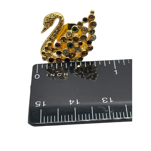 Swarovski Signed Multicolor Crystal Gold Tone Colorful Swan VTG Lapel Pin Brooch - Picture 9 of 9
